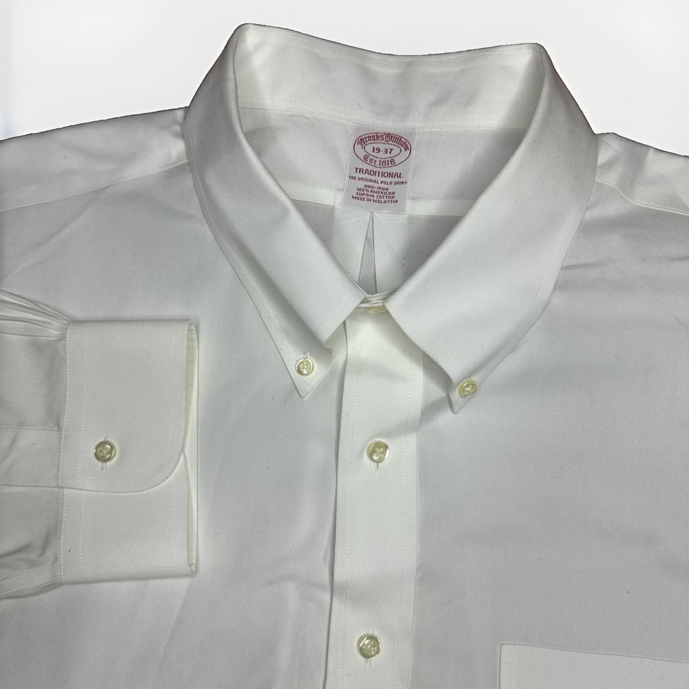 Vintage Brooks Brothers Dress Shirt Mens 19-37 Solid White OCBD Traditional XXXL